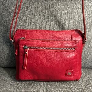 Wise Owl Red Nappa Pebbled Leather Crossbody Bag